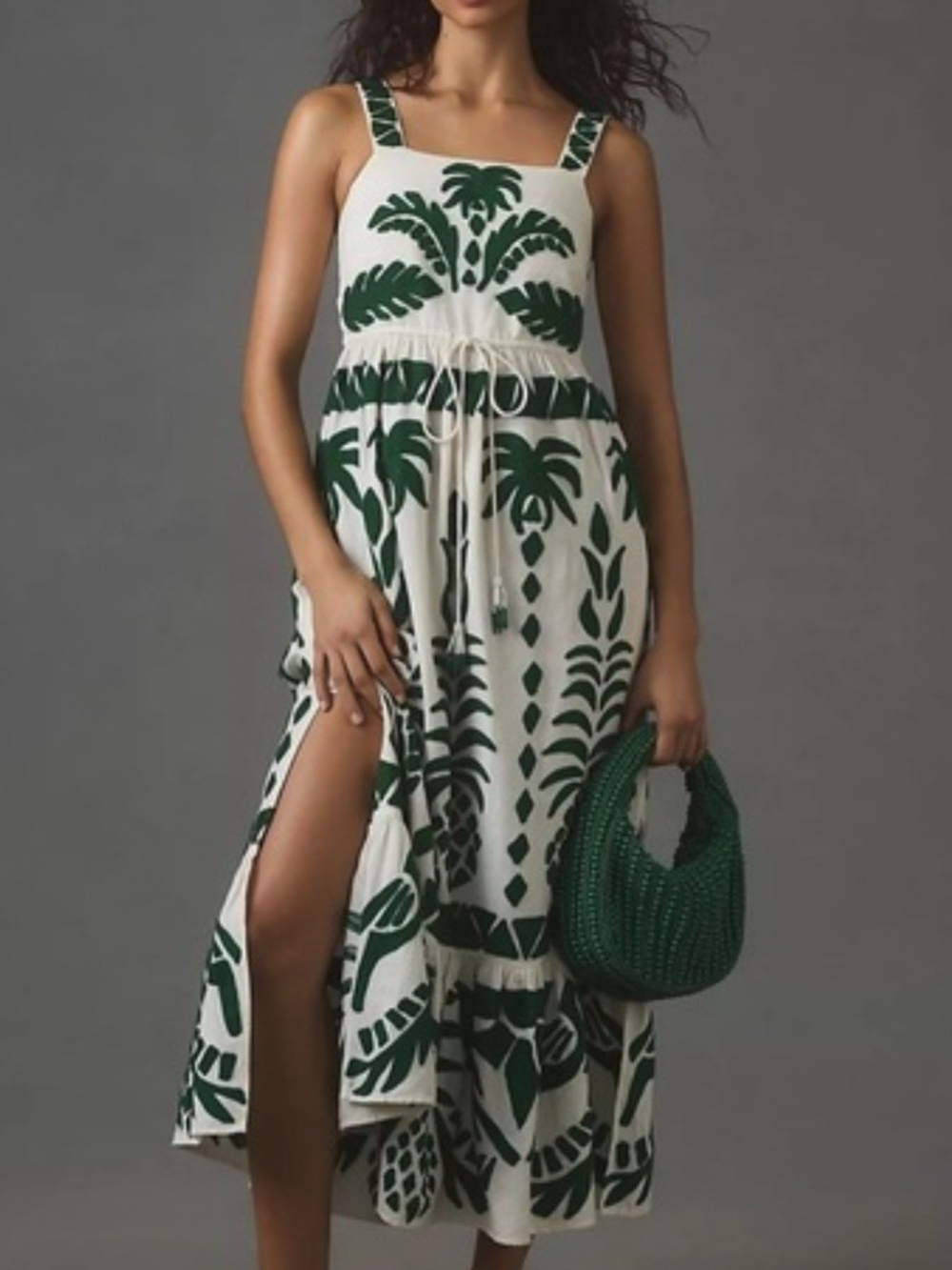 Farm Rio Women’s Green and White Printed Maxi Dress Size M
